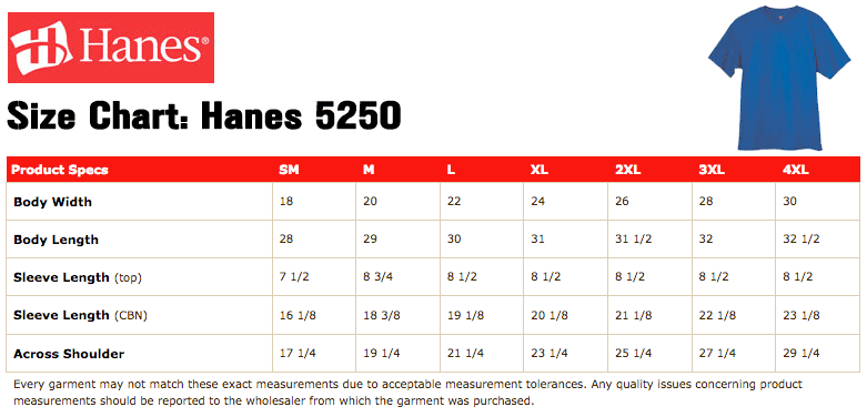 Hanes Medium Size Chart